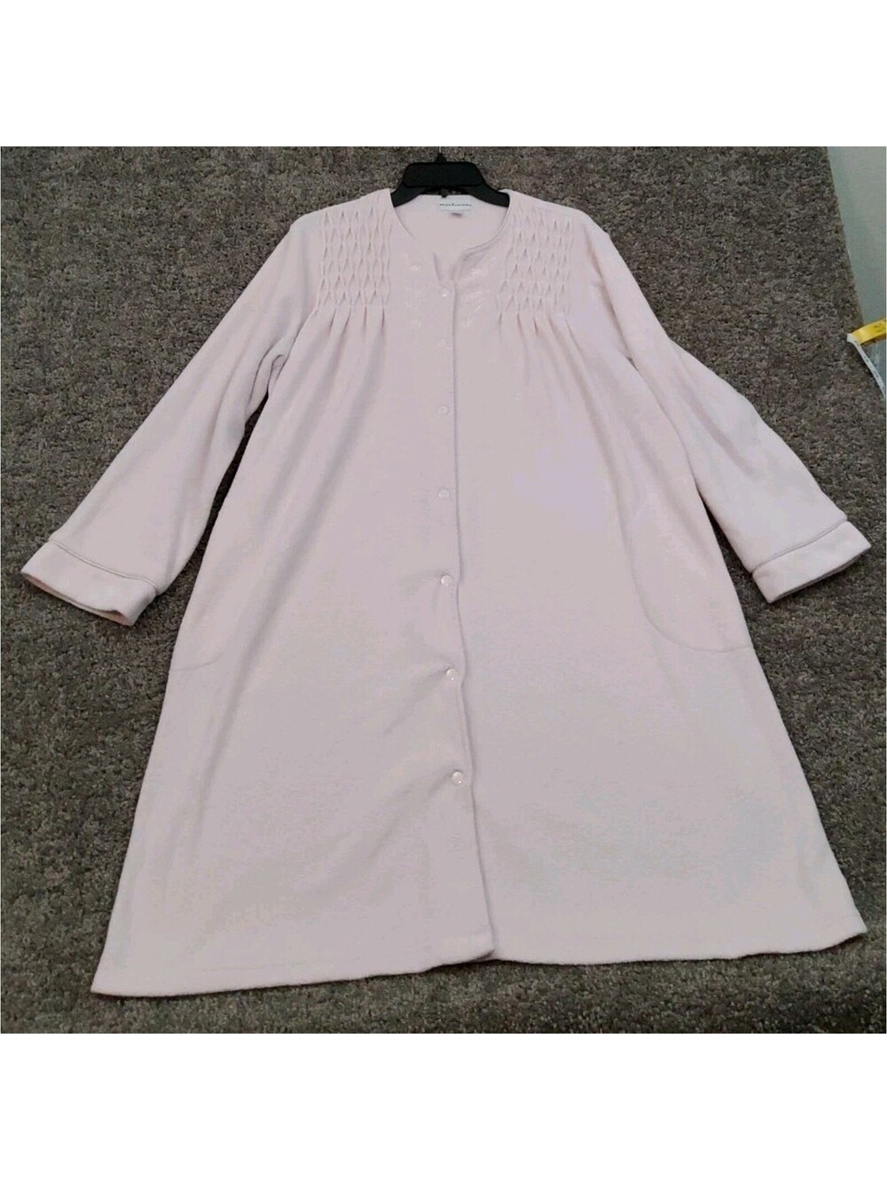 Miss Elaine Night Gown Embroidered Full Button House Coat Granny Women's M Pink